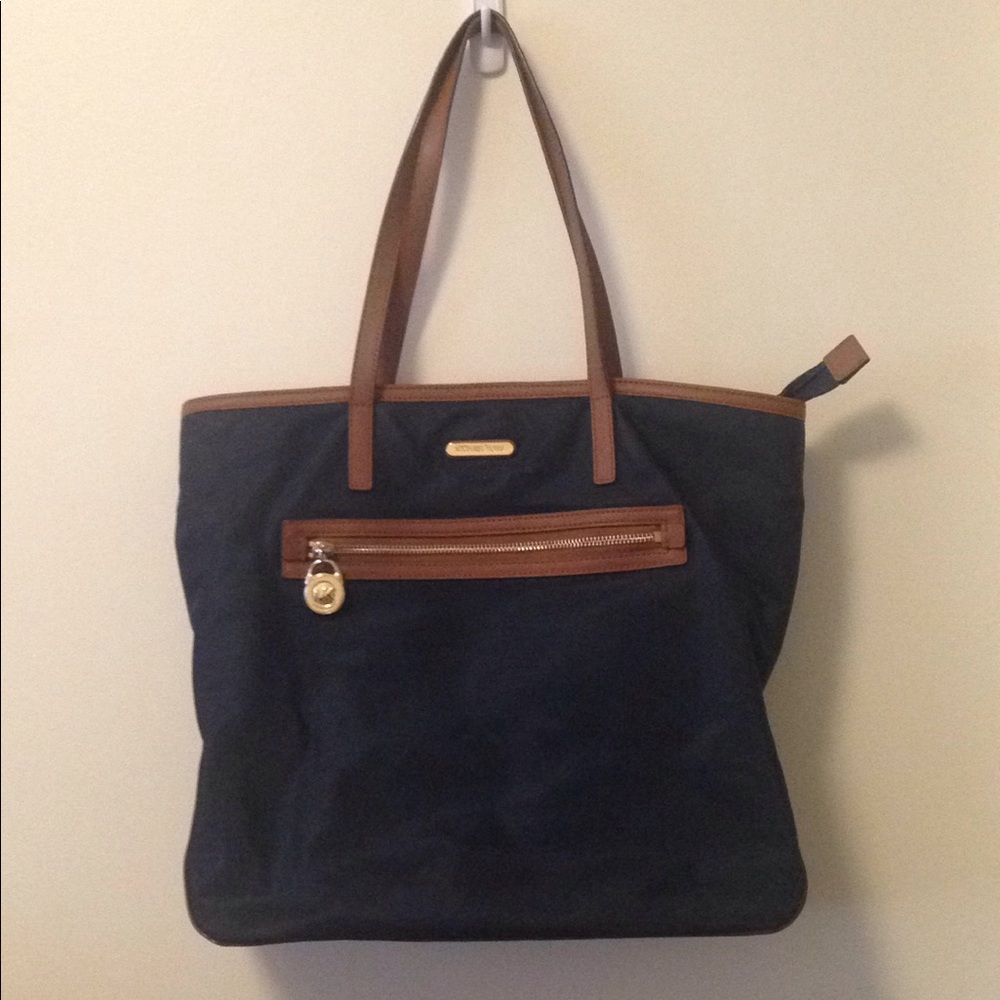 Large Michael Kors navy blue and brown tote